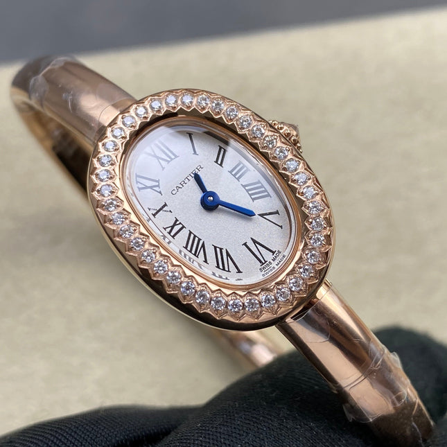 CARTIER BAIGNOIRE WATCH IN ROSE GOLD WITH DIAMOND-SET BEZEL