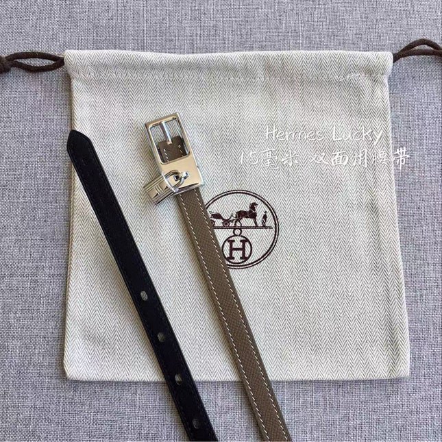 HERMES 26S BELT IN BLACK & TAUPE CALFSKIN WITH SILVER-TONE
