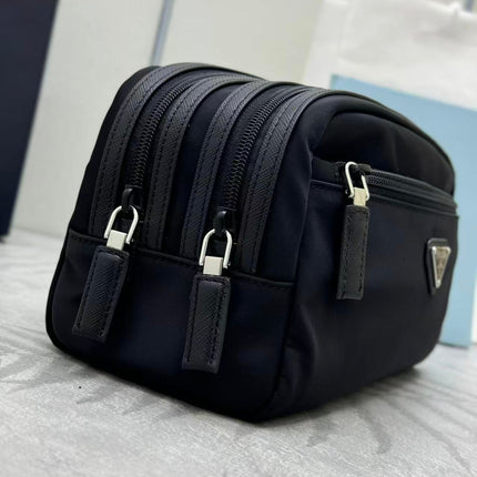 PRADA 26S RE-NYLON AND SAFFIANO LEATHER TRAVEL POUCH