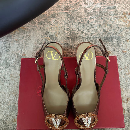 VALENTINO 26S SLINGBACKS 75 MM IN METALLIC BRONZE SNAKESKIN