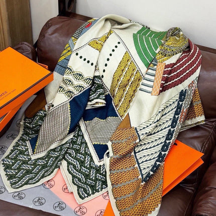 HERMES 26S PRINTED SQUARE SCARF 140 IN CASHMERE AND SILK 309319