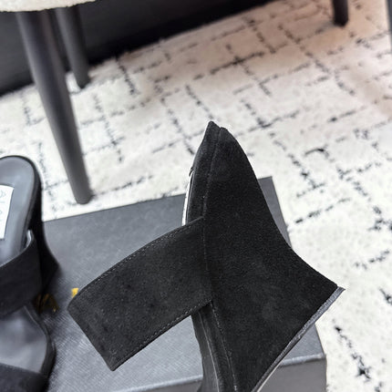 ALAIA 26S DOUBLE STRAP WEDGE SANDALS 95 MM IN BLACK SUEDE