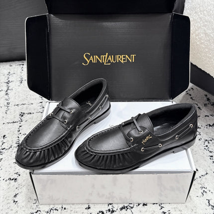 YSL 26S LOAFERS IN BLACK CALFSKIN WITH HORIZONTAL STRAP