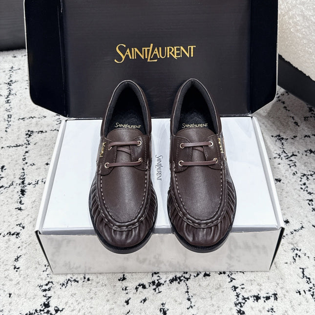YSL 26S LOAFERS IN DARK BROWN CALFSKIN WITH HORIZONTAL STRAP