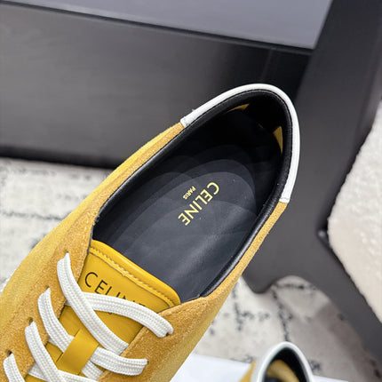 CELINE 26S LOW TOP SNEAKERS IN YELLOW SUEDE AND WHITE LEATHER TRIM