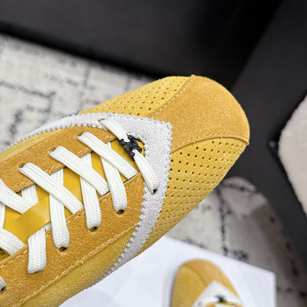 CELINE 26S LOW TOP SNEAKERS IN YELLOW SUEDE AND WHITE LEATHER TRIM