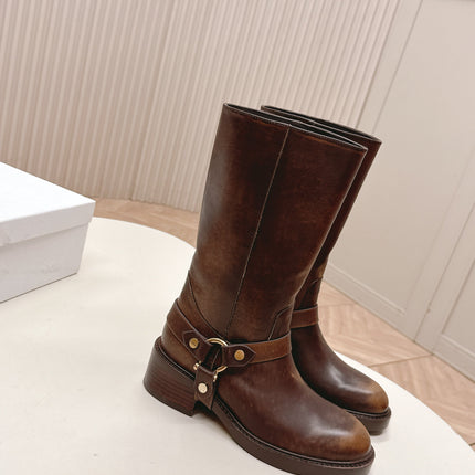 CHLOÉ 26S BOOTS 45 MM IN BROWN CALFSKIN