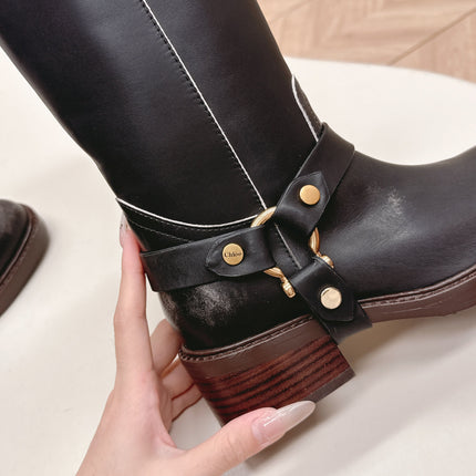 CHLOÉ 26S BOOTS 45 MM IN BLACK CALFSKIN