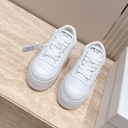 PRADA 26S PLATFORM SNEAKERS 50MM IN WHITE CALFSKIN