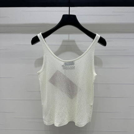 MIU 25S ROUND NECK KNIT TANK TOP WITH HOLES 264266