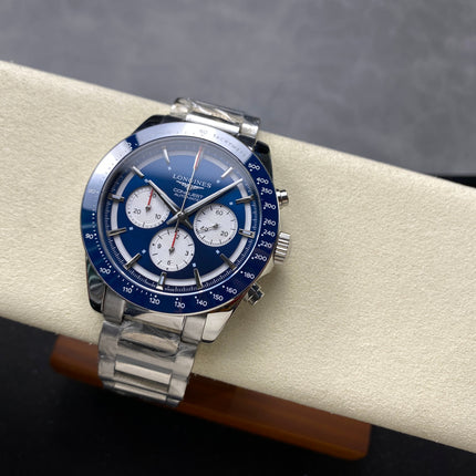 CONQUEST CHRONOGRAPH 42 MM SILVER CASE WITH NAVY BLUE DIAL