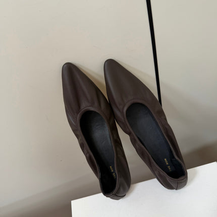 THE ROW 26S POINTED TOE BALLET FLATS IN CHOCOLATE BROWN LAMBSKIN