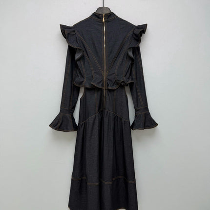 ZIMMERMANN 26S RUFFLED DENIM CUT-OUT MIDI DRESS STYLE 69