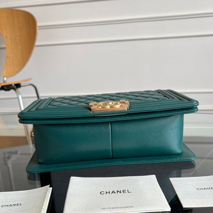 CHANEL 25S BOY BAG 25 IN DARK GREEN LAMBSKIN