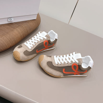 LOEWE 26S BALLET RUNNER 2.0 IN LIGHT BROWN SUEDE AND DARK BROWN MESH