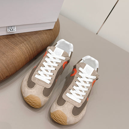 LOEWE 26S BALLET RUNNER 2.0 IN LIGHT BROWN SUEDE AND DARK BROWN MESH