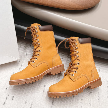 CELINE 26S LACE UP KNEE HIGH BOOTS 40 MM IN TAN SUEDE AND BROWN CALFSKIN