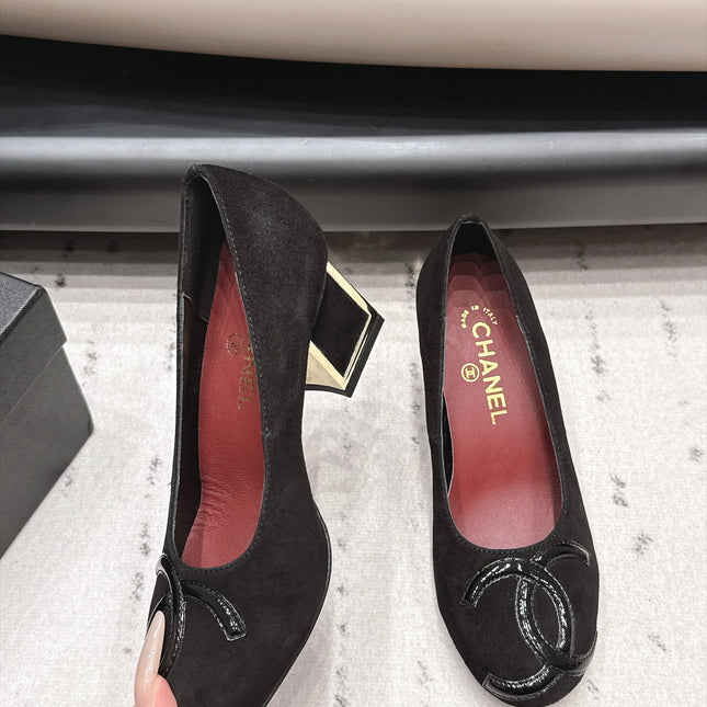 CHANEL 26S HIGH HEEL PUMPS 80 MM IN BLACK SUEDE