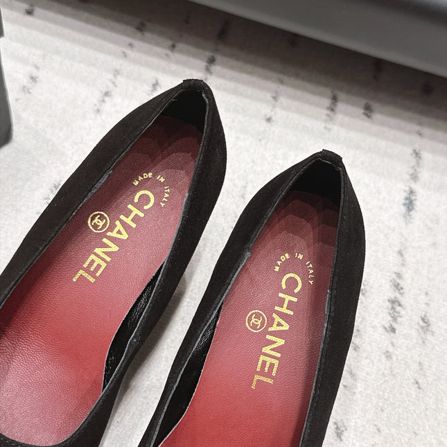 CHANEL 26S HIGH HEEL PUMPS 80 MM IN BLACK SUEDE