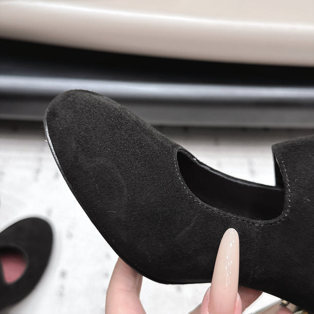 CHANEL 26S MARY JANE BLOCK HEEL PUMPS 80 MM IN BLACK SUEDE