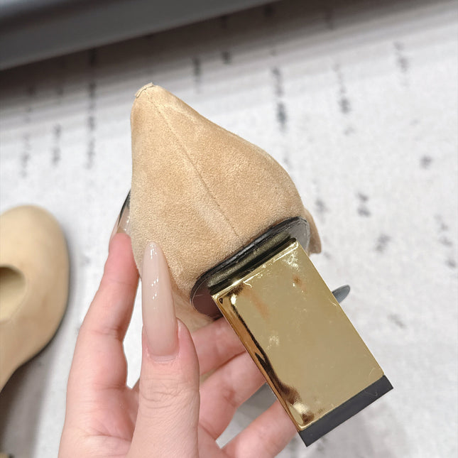 CHANEL 26S MARY JANE BLOCK HEEL PUMPS 80 MM IN BEIGE SUEDE