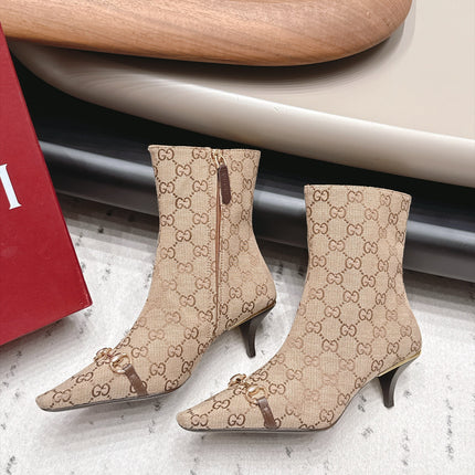 GUCCI 26S ANKLE BOOTS 65 MM IN BEIGE GG CANVAS