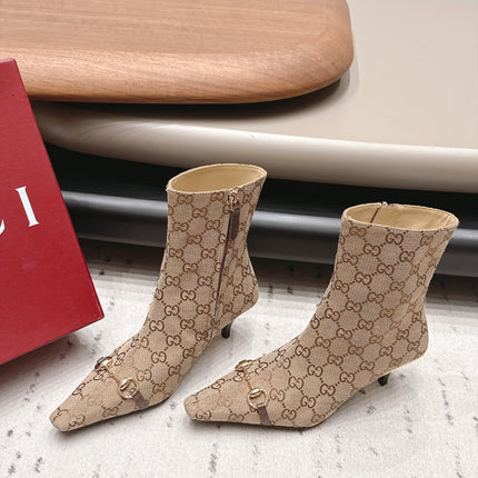 GUCCI 26S ANKLE BOOTS 65 MM IN BEIGE GG CANVAS