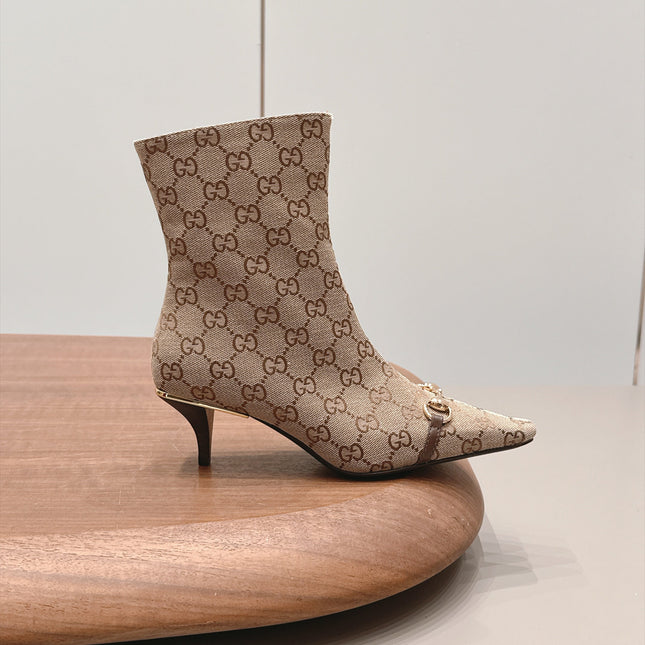 GUCCI 26S ANKLE BOOTS 65 MM IN BEIGE GG CANVAS