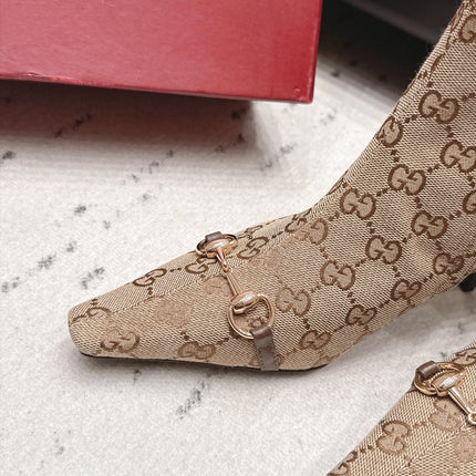 GUCCI 26S ANKLE BOOTS 65 MM IN BEIGE GG CANVAS