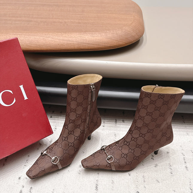 GUCCI 26S ANKLE BOOTS 65 MM IN DARK BROWN GG CANVAS