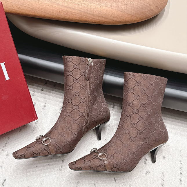 GUCCI 26S ANKLE BOOTS 65 MM IN DARK BROWN GG CANVAS