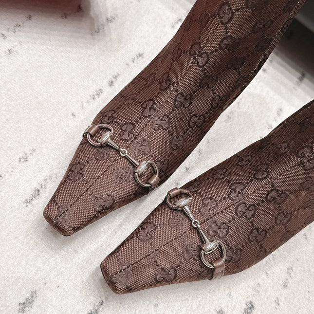 GUCCI 26S ANKLE BOOTS 65 MM IN DARK BROWN GG CANVAS