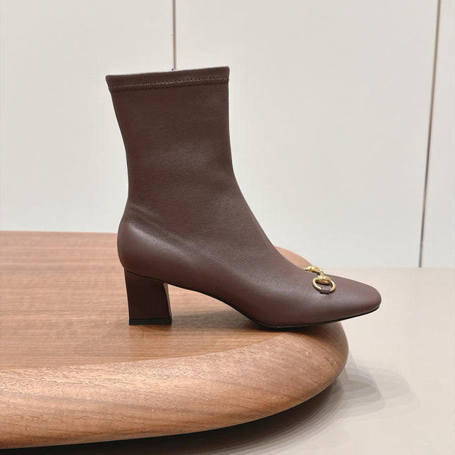 GUCCI 26S ANKLE BOOTS 55 MM IN DARK BROWN LAMBSKIN