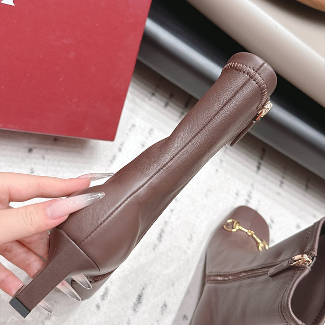 GUCCI 26S ANKLE BOOTS 55 MM IN DARK BROWN LAMBSKIN