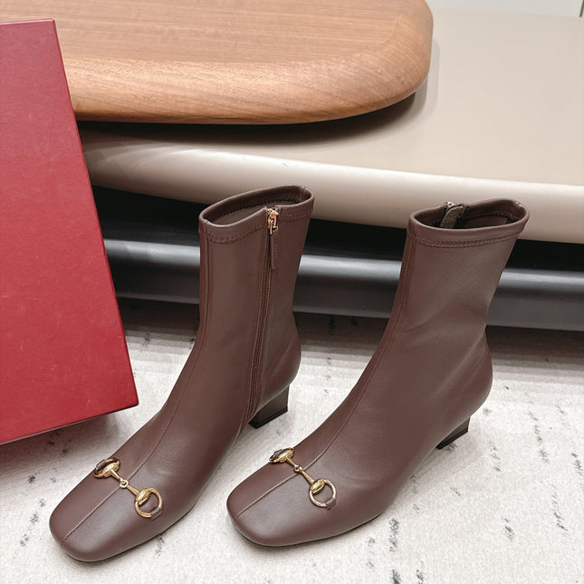 GUCCI 26S ANKLE BOOTS 55 MM IN DARK BROWN LAMBSKIN
