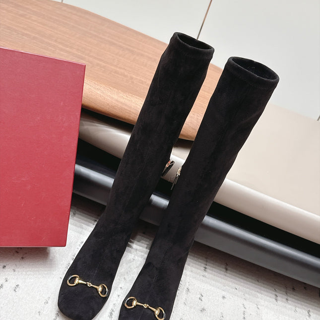 GUCCI 26S TALL BOOTS 55 MM IN BLACK SUEDE
