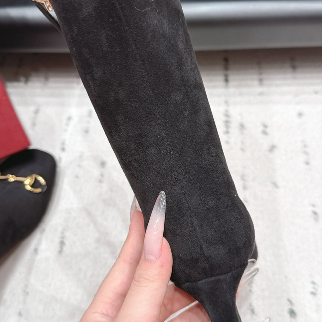 GUCCI 26S TALL BOOTS 55 MM IN BLACK SUEDE