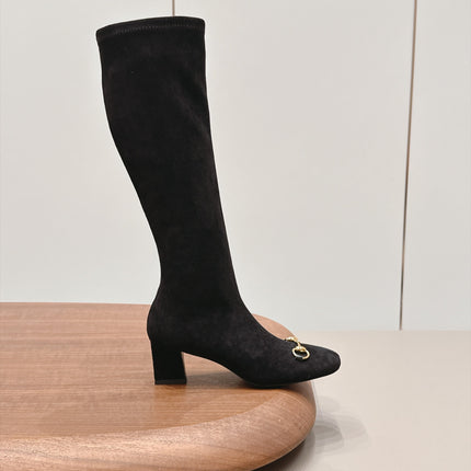 GUCCI 26S TALL BOOTS 55 MM IN BLACK SUEDE
