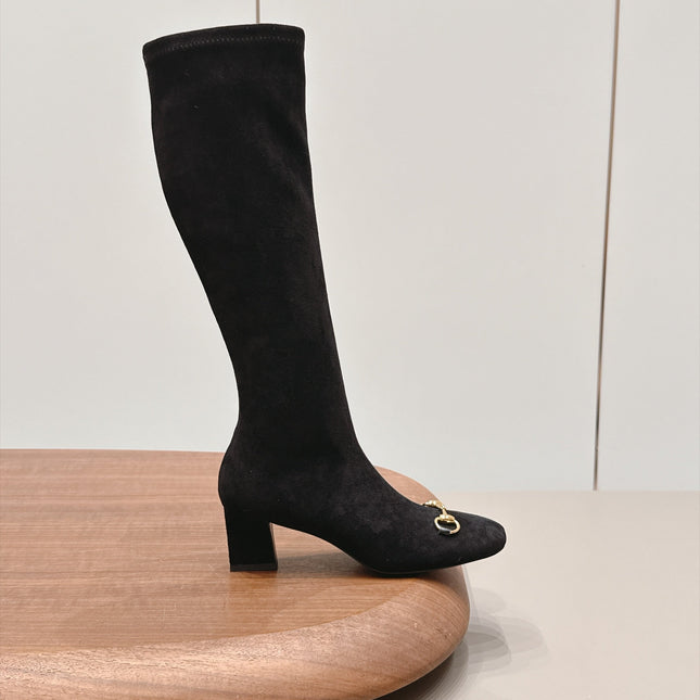 GUCCI 26S TALL BOOTS 55 MM IN BLACK SUEDE