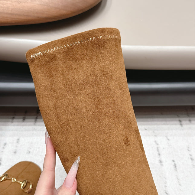 GUCCI 26S TALL BOOTS 55 MM IN CAMEL BROWN SUEDE