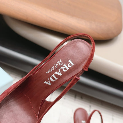 PRADA 26S POINTED TOE SLINGBACK HEEL PUMPS 80MM IN BURGUNDY RED SUEDE WITH FLORAL