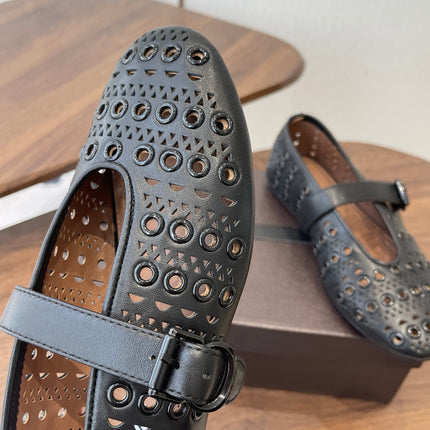 ALAIA 26S MARY JANE FLATS IN BLACK LAMBSKIN