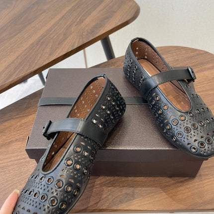 ALAIA 26S MARY JANE FLATS IN BLACK LAMBSKIN