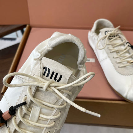 MIUMIU 26S SNEAKERS IN IVORY WHITE PLUME SATIN