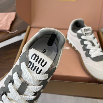 MIUMIU 26S SNEAKERS IN WHITE AND GRAY FABRIC AND SUEDE