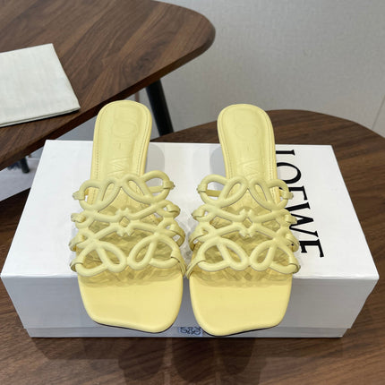 LOEWE 26S HIGH HEEL SANDALS IN BUTTER YELLOW CALFSKIN
