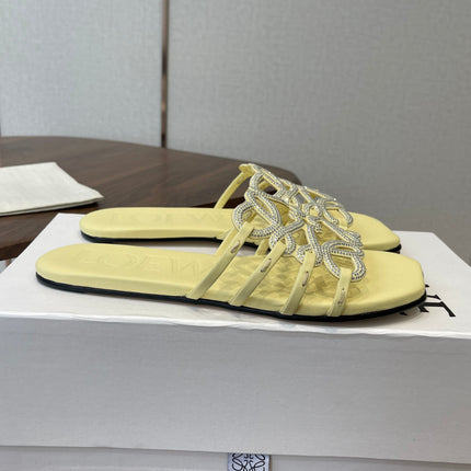 LOEWE 26S FLAT SANDALS IN YELLOW CALFSKIN WITH CRYSTALS