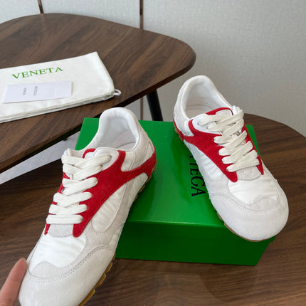 BOTTEGA VENETA 26S ORBIT FLASH SNEAKERS IN WHITE AND RED SUEDE
