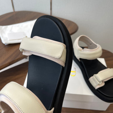 THE ROW 26S DOUBLE STRAP SANDALS IN IVORY WHITE CALFSKIN