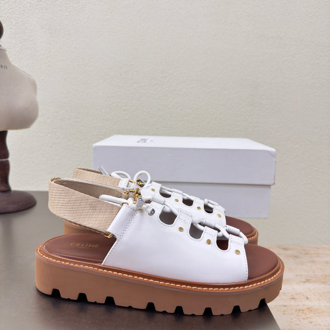 CELINE 25S BILLIE CHUNKY SANDAL IN WHITE CALFSKIN AND TEXTILE